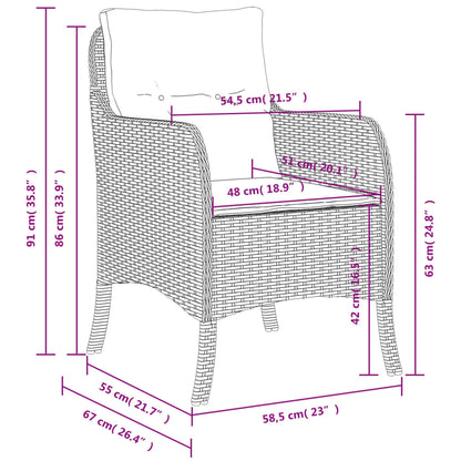 Brown Poly Rattan Garden Chairs with Cushions, 2-Piece Set