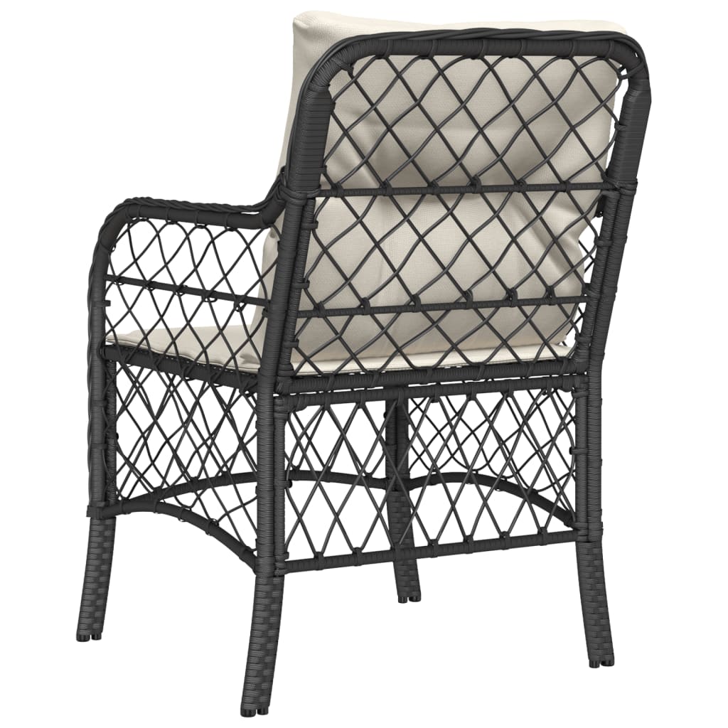 Black Poly Rattan Garden Chairs with Cushions - Set of 2