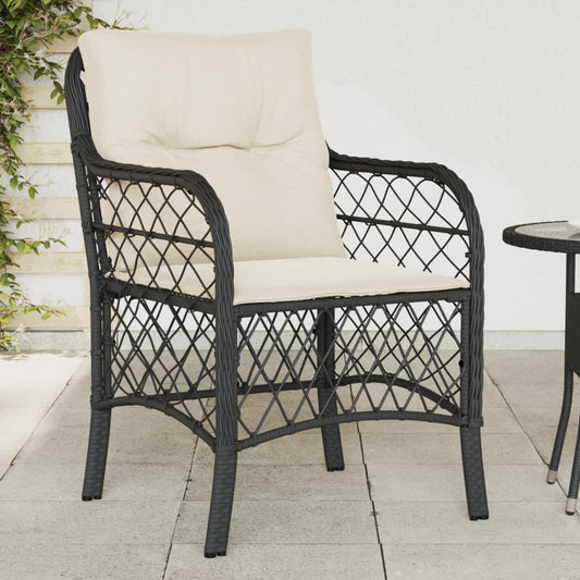 Black Poly Rattan Garden Chairs with Cushions - Set of 2
