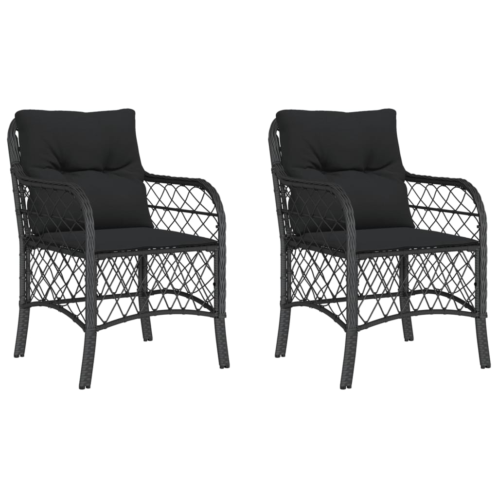 2-Piece Black Poly Rattan Garden Chairs with Cushions