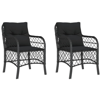 2-Piece Black Poly Rattan Garden Chairs with Cushions