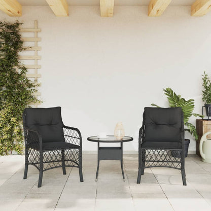 2-Piece Black Poly Rattan Garden Chairs with Cushions