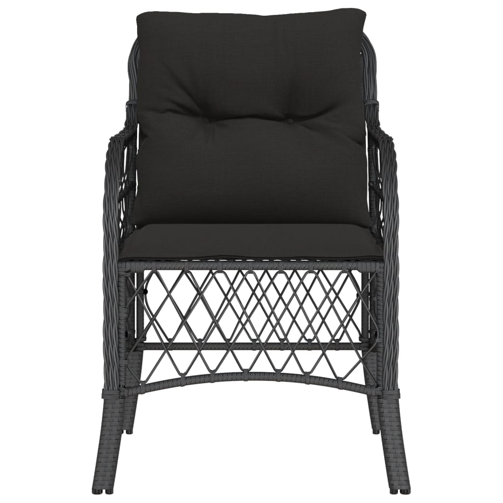 2-Piece Black Poly Rattan Garden Chairs with Cushions
