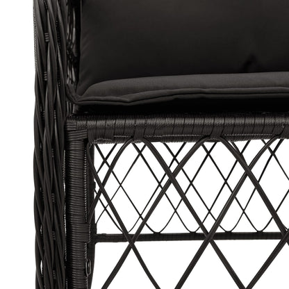 2-Piece Black Poly Rattan Garden Chairs with Cushions
