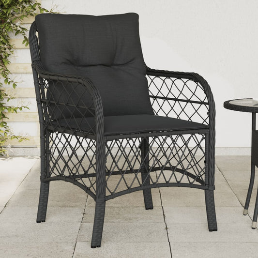 2-Piece Black Poly Rattan Garden Chairs with Cushions
