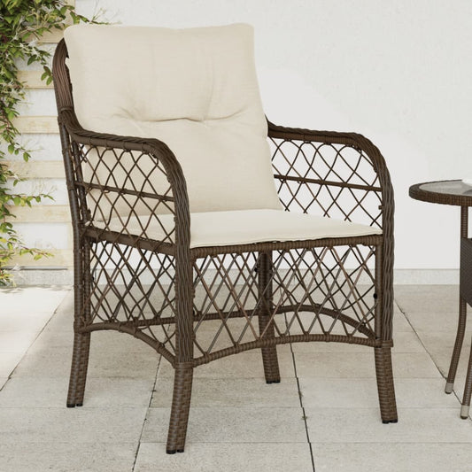 Brown Poly Rattan Garden Chairs with Cushions - Set of 2