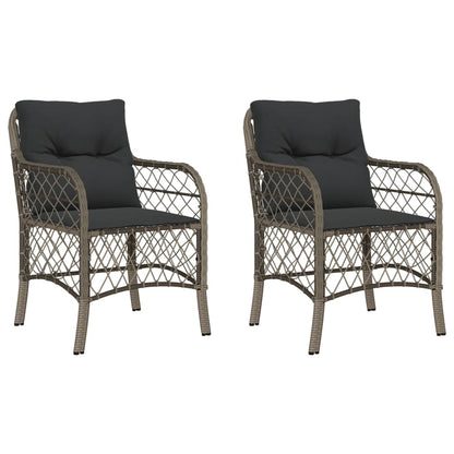 2-Piece Grey Poly Rattan Garden Chairs with Cushions