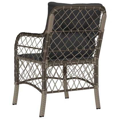 2-Piece Grey Poly Rattan Garden Chairs with Cushions