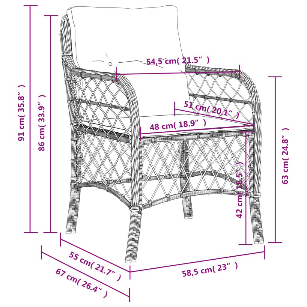 2-Piece Grey Poly Rattan Garden Chairs with Cushions