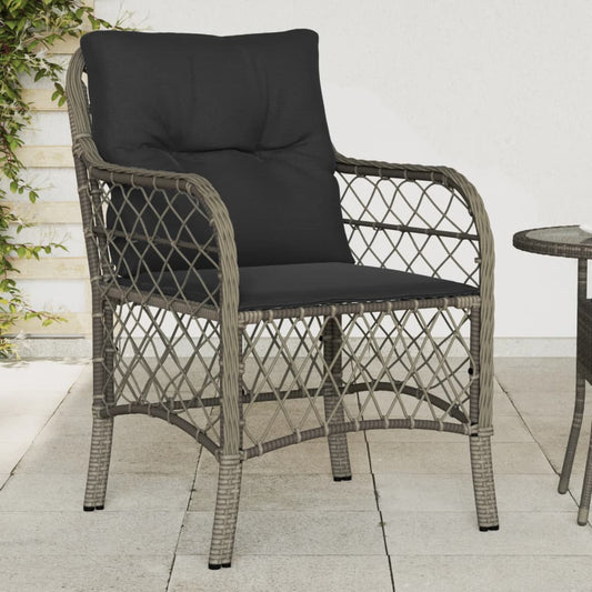 2-Piece Grey Poly Rattan Garden Chairs with Cushions