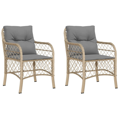 2-Piece Beige Poly Rattan Garden Chairs with Cushions