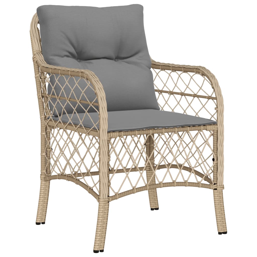 2-Piece Beige Poly Rattan Garden Chairs with Cushions