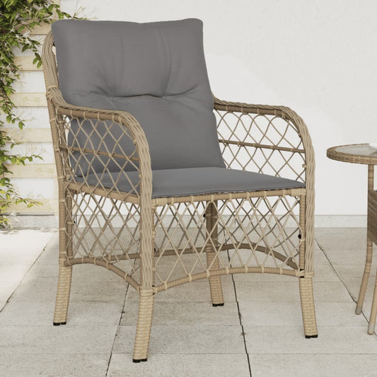 2-Piece Beige Poly Rattan Garden Chairs with Cushions