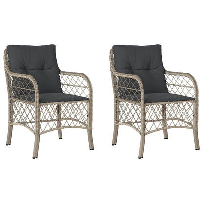 Light Grey Poly Rattan Garden Chairs with Cushions - 2 Pcs Set