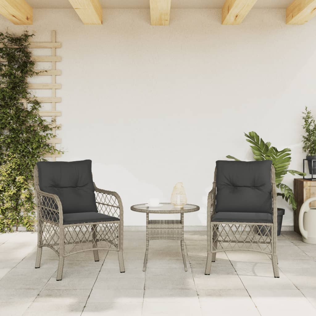 Light Grey Poly Rattan Garden Chairs with Cushions - 2 Pcs Set