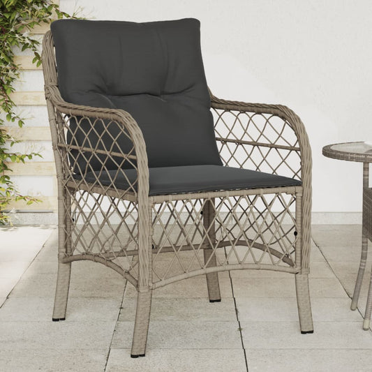 Light Grey Poly Rattan Garden Chairs with Cushions - 2 Pcs Set