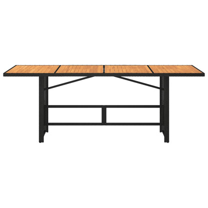 Garden Table with Acacia Wood Top Black 190x80x74 cm Poly Rattan
