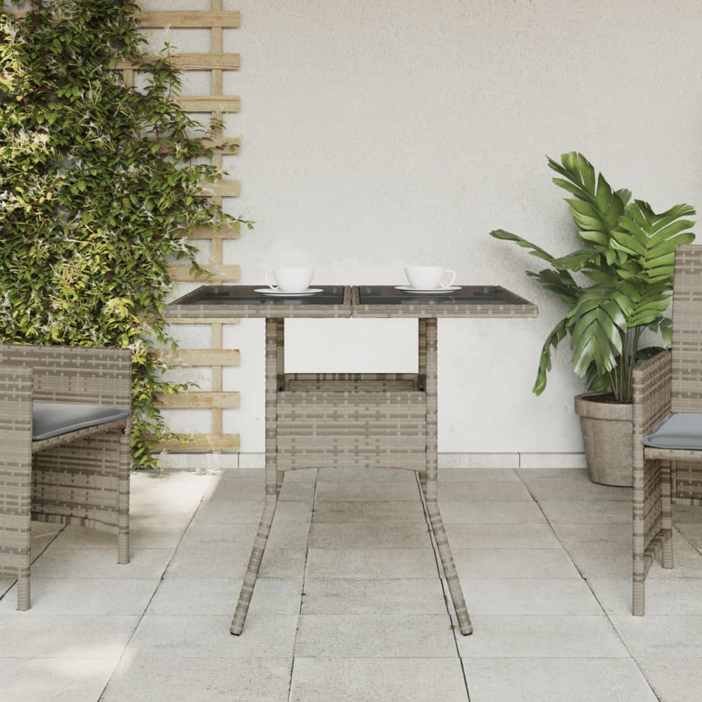 Garden Table with Glass Top Grey 80x80x75 cm Poly Rattan
