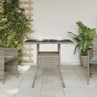 Garden Table with Glass Top Grey 80x80x75 cm Poly Rattan