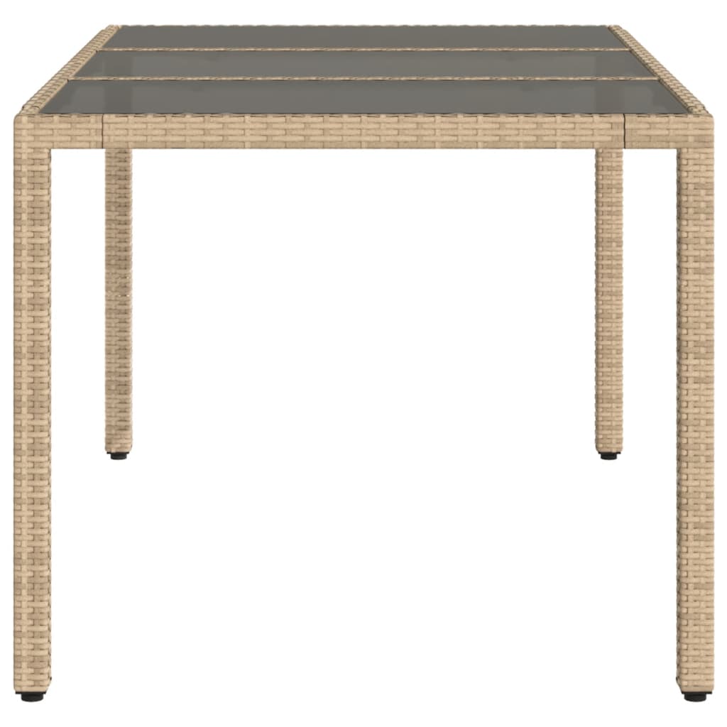 Garden Table with Glass Top Beige 150x90x75 cm Poly Rattan