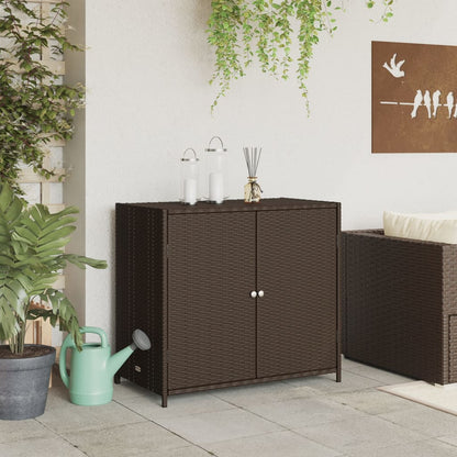 Brown Poly Rattan Garden Storage Cabinet, 83x45x76 cm