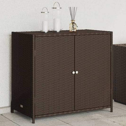 Brown Poly Rattan Garden Storage Cabinet, 83x45x76 cm