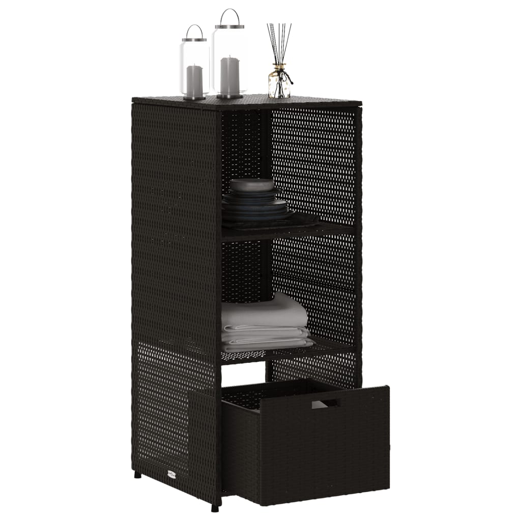 Black Poly Rattan Garden Storage Cabinet 50x55x115 cm