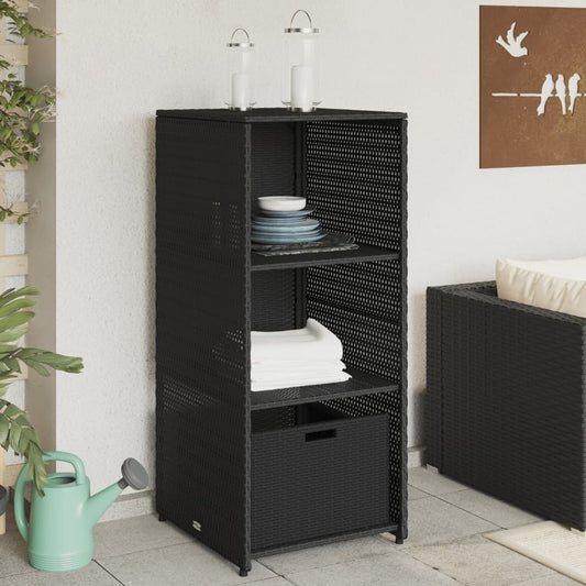 Black Poly Rattan Garden Storage Cabinet 50x55x115 cm
