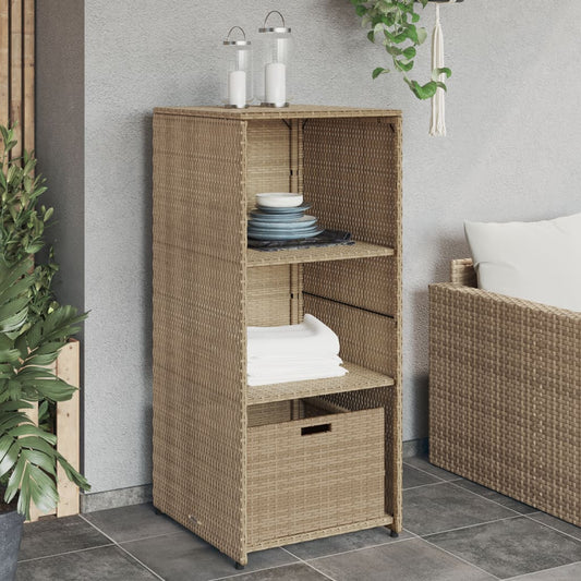 Beige Poly Rattan Garden Storage Cabinet 50x55x115 cm