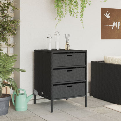 Black Poly Rattan Garden Storage Cabinet - 55x59x80 cm