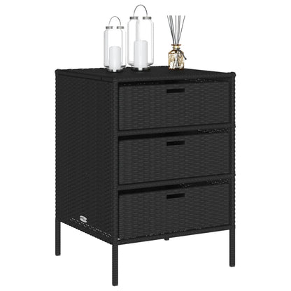 Black Poly Rattan Garden Storage Cabinet - 55x59x80 cm