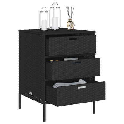 Black Poly Rattan Garden Storage Cabinet - 55x59x80 cm