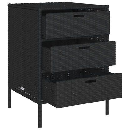Black Poly Rattan Garden Storage Cabinet - 55x59x80 cm