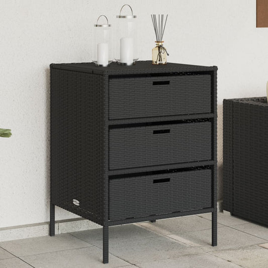 Black Poly Rattan Garden Storage Cabinet - 55x59x80 cm