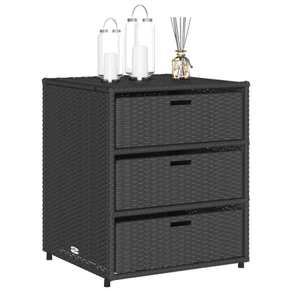 Black Poly Rattan Garden Storage Cabinet - 55x59x69 cm