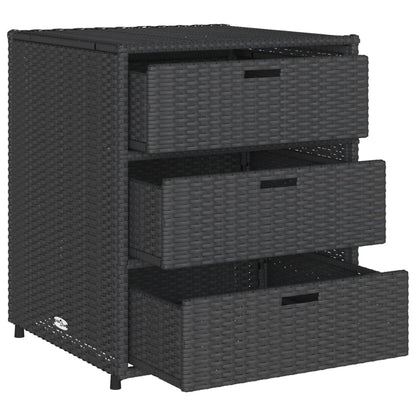 Black Poly Rattan Garden Storage Cabinet - 55x59x69 cm