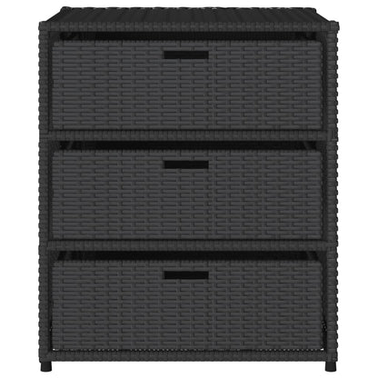 Black Poly Rattan Garden Storage Cabinet - 55x59x69 cm