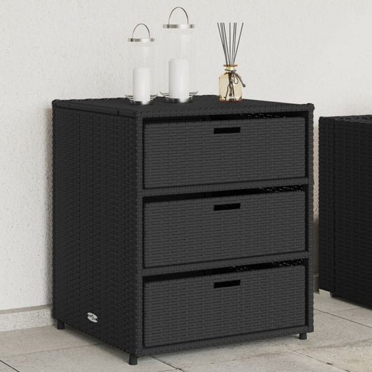 Black Poly Rattan Garden Storage Cabinet - 55x59x69 cm
