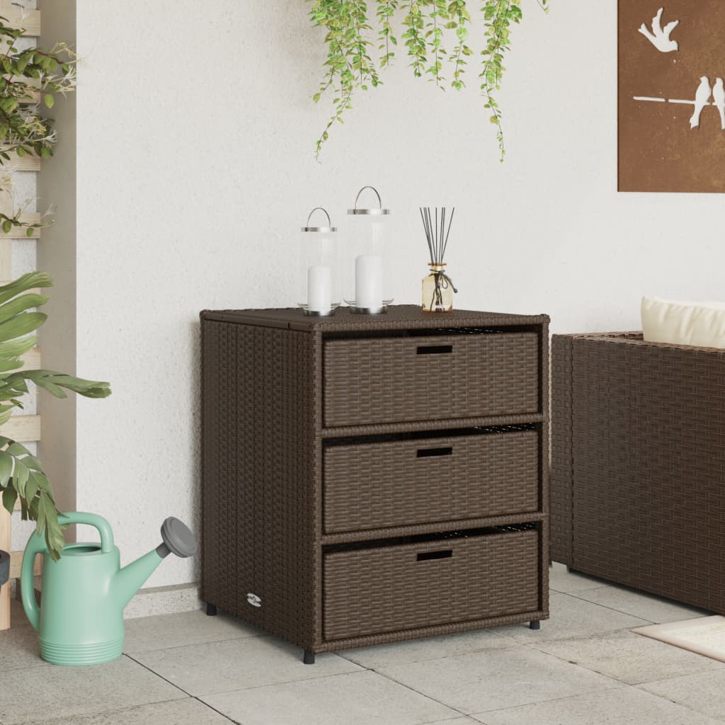 Brown Poly Rattan Garden Storage Cabinet - 55x59x69 cm