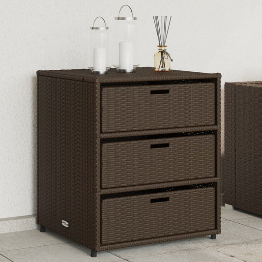 Brown Poly Rattan Garden Storage Cabinet - 55x59x69 cm