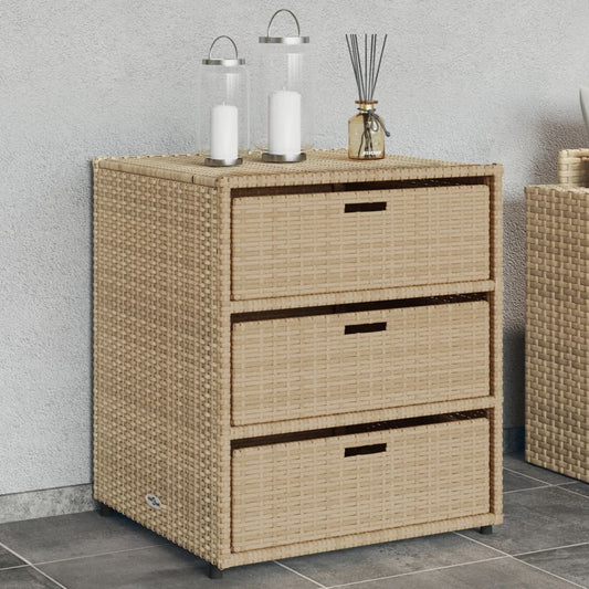 Beige Poly Rattan Garden Storage Cabinet, 55x59x69 cm