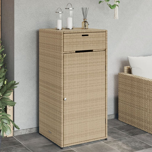 Beige Poly Rattan Garden Storage Cabinet 55x55x111 cm