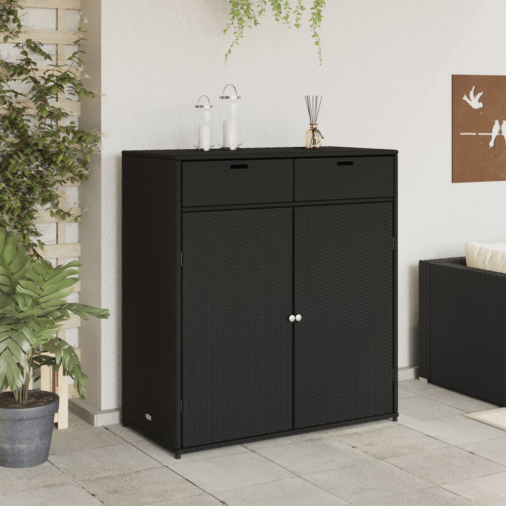 Black Poly Rattan Garden Storage Cabinet 105x55x113 cm
