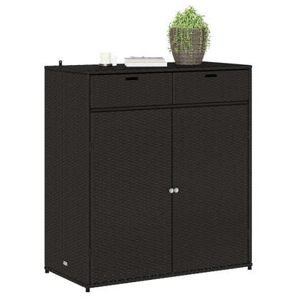 Black Poly Rattan Garden Storage Cabinet 105x55x113 cm