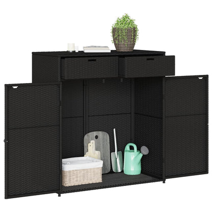 Black Poly Rattan Garden Storage Cabinet 105x55x113 cm