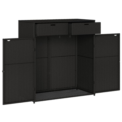 Black Poly Rattan Garden Storage Cabinet 105x55x113 cm