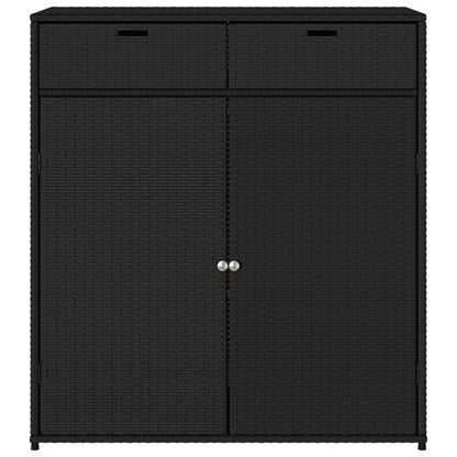 Black Poly Rattan Garden Storage Cabinet 105x55x113 cm