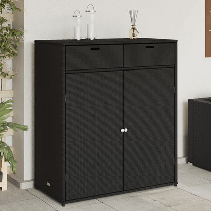 Black Poly Rattan Garden Storage Cabinet 105x55x113 cm