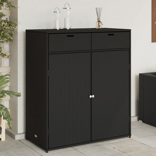 Black Poly Rattan Garden Storage Cabinet 105x55x113 cm