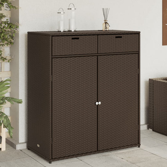 Outdoor Garden Storage Cabinet - Brown Poly Rattan, 105x55x113 cm